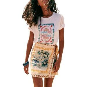 Tablecloth Print Wrap Side Knot Mini Skirt